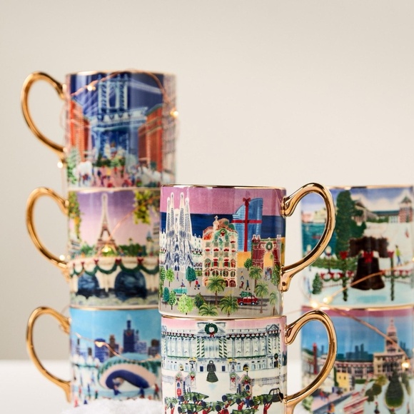 NWT 2023 Anthropologie Holiday In The City Barcelona Christmas Mug - Picture 3 of 3